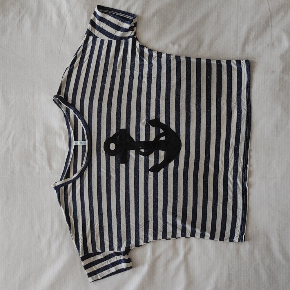 Reckless Hearts navy stripe cropped tee sequin anchor